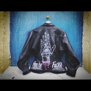 Vintage Hand Painted Leather Jacker OOAK